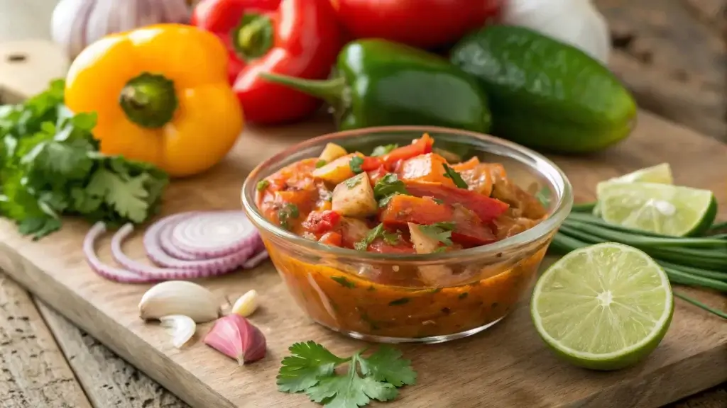 Homemade fajita marinade small glass bowl filled with vibrant, homemade gluten-free chicken fajita marinade