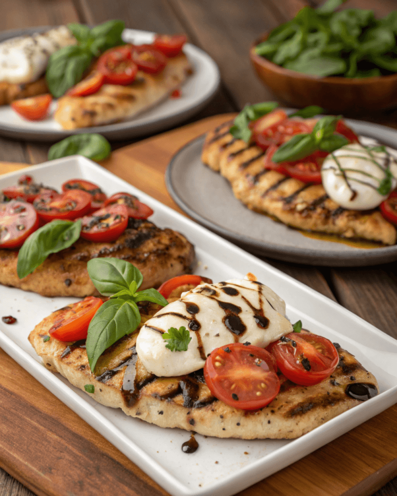 Caprese variations Variety of Grilled Chicken Caprese Dishes