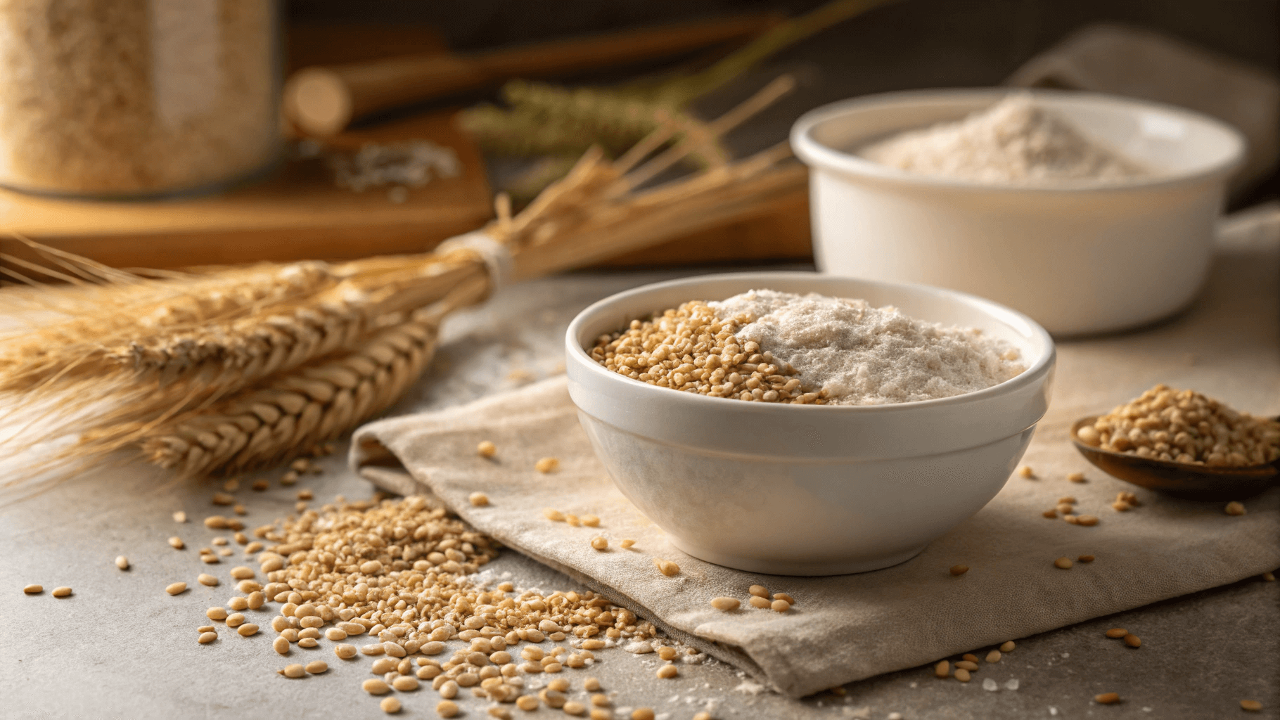 A white bowl of steel cut oats, with distinct grains and texture