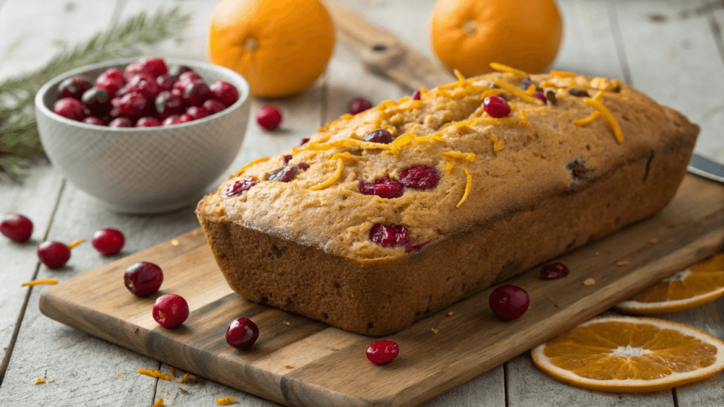 A freshly baked gluten-free cranberry orange bread