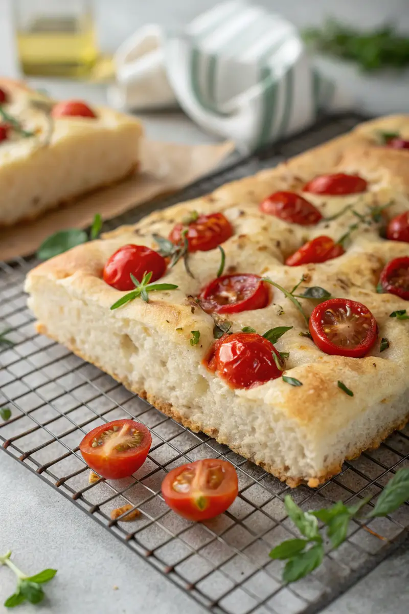 baked-gluten-free-focaccia-topped-with-cherry-toma baked gluten-free focaccia with toppings