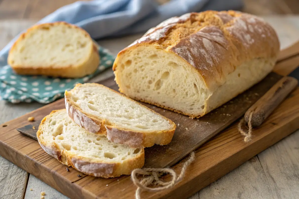 gluten-free-italian-bread-loaf2 A detailed view of gluten-free Italian bread serving showcasing its crusty exterior and soft interior