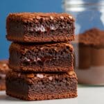 Homemade brownie mix in glass jar ready to bake