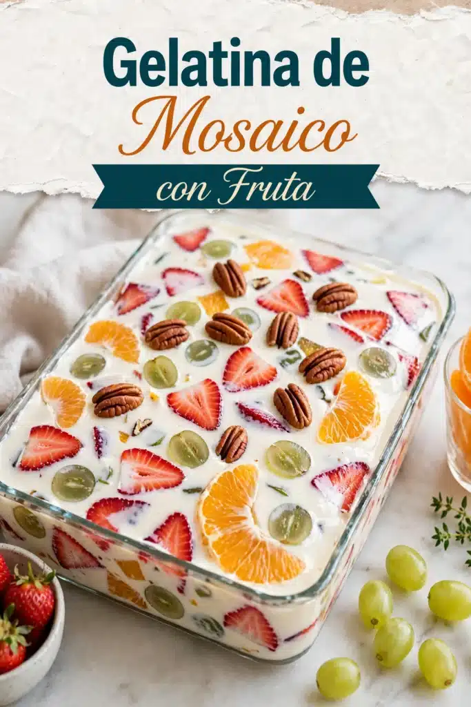Gelatina de Mosaico con Fruta casera, colorida y cremosa con fruta fresca