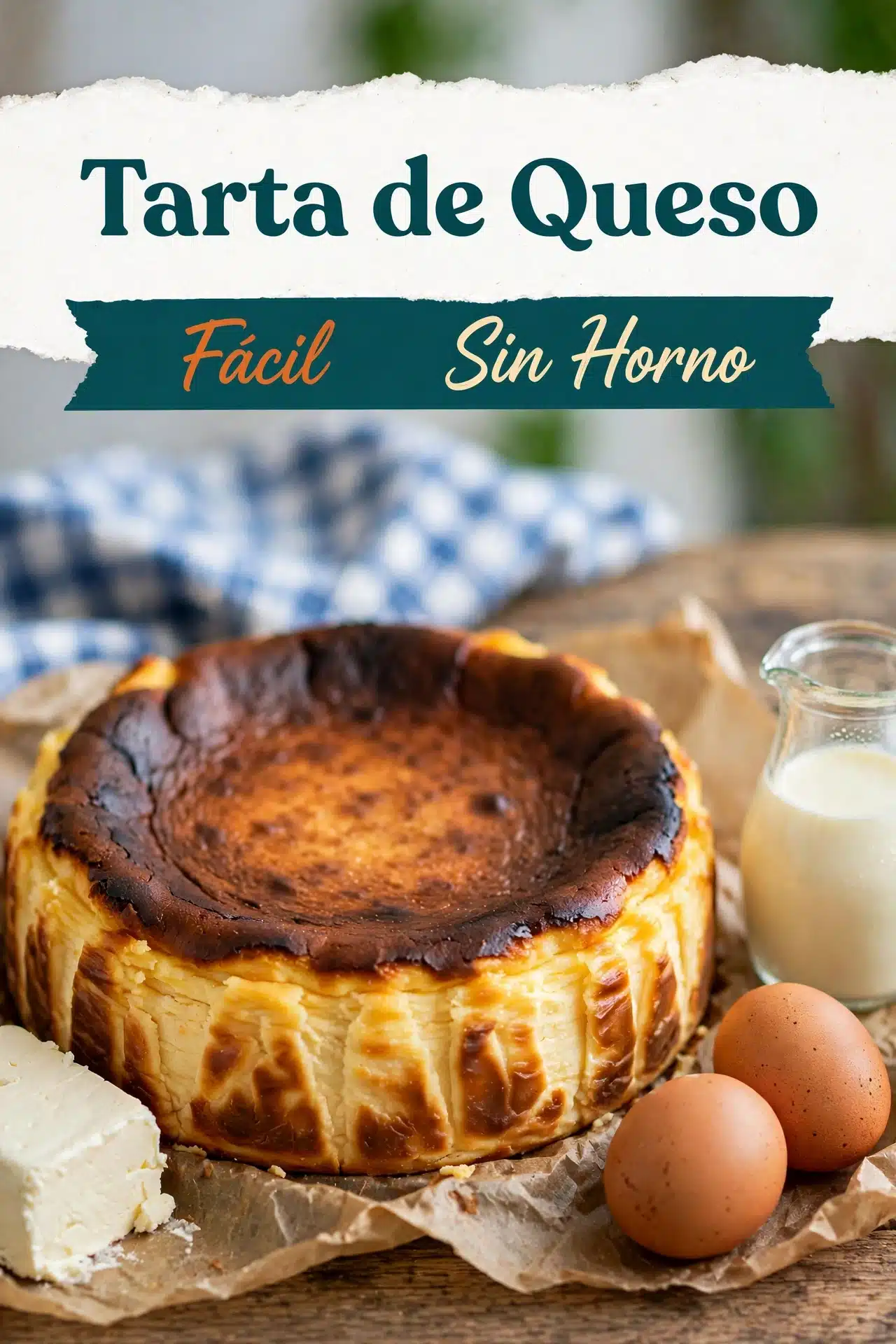Tarta de Queso Fácil Sin Horno casera, cremosa y dorada
