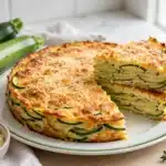 Tarta salada de calabacín de capas de calabacín en masa cremosa, sin corteza, con una porción levantada