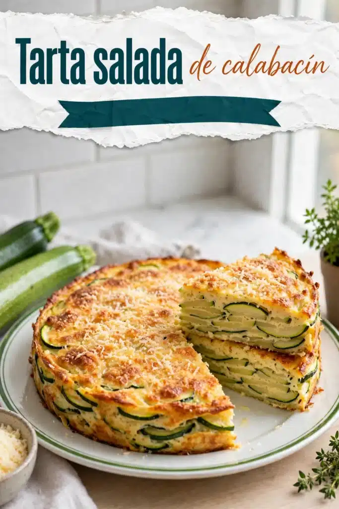Tarta salada de calabacín casera, dorada y con queso gratinado